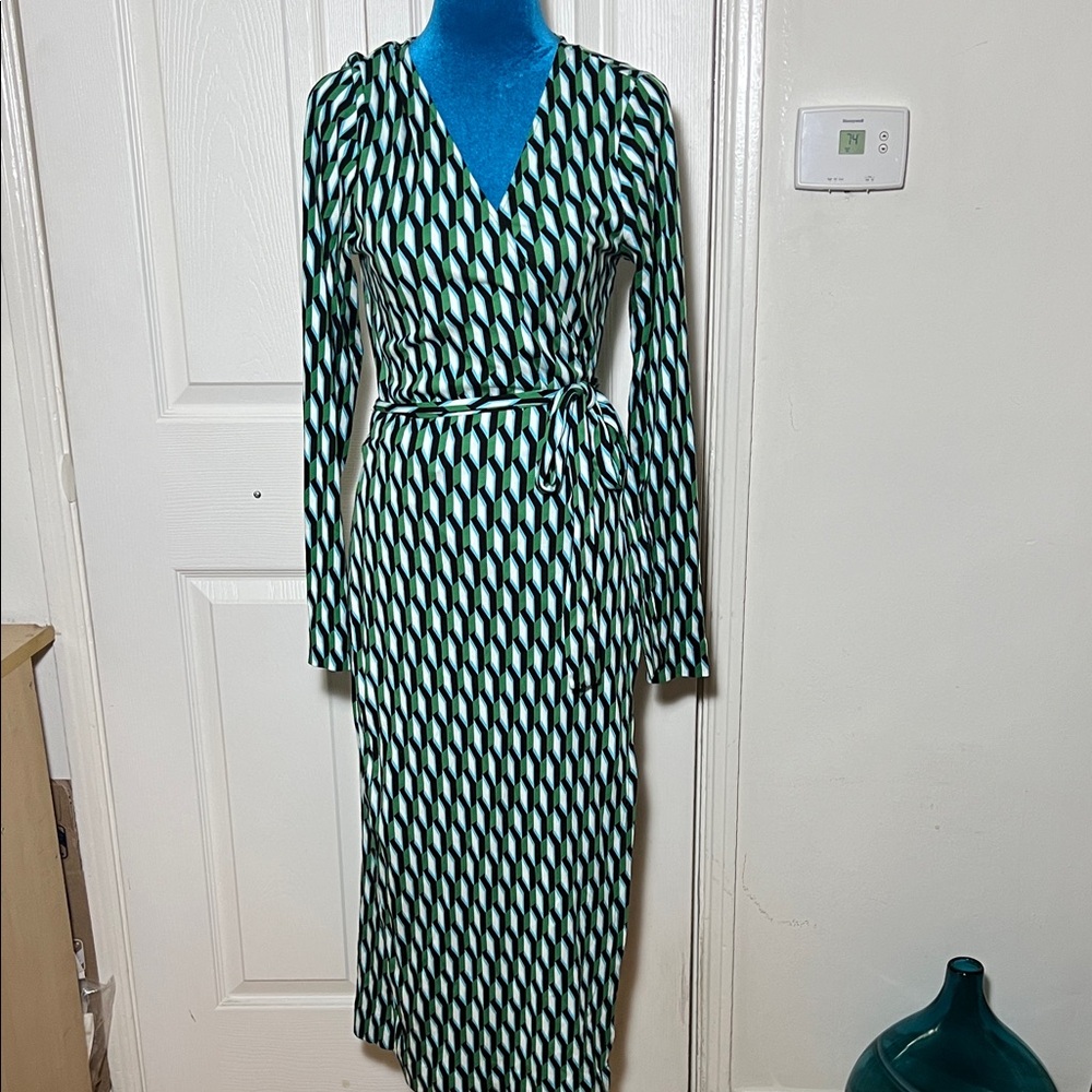 Diane Von Furstenberg X Target Geometric Green and Blue Wrap Dress Medium
